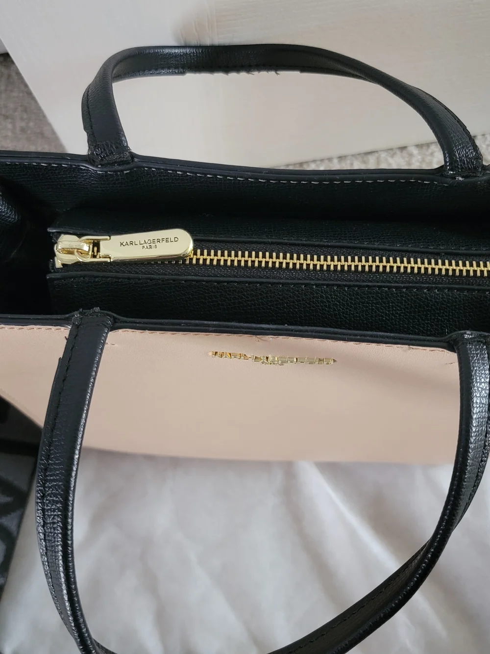 Karl Lagerfeld Women's Beige & Black Leather Tote